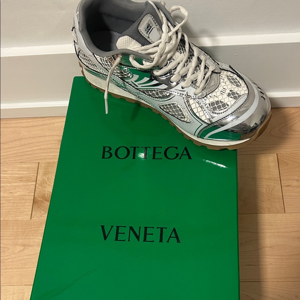 Bottega Veneta Metallic and Green Sneakers